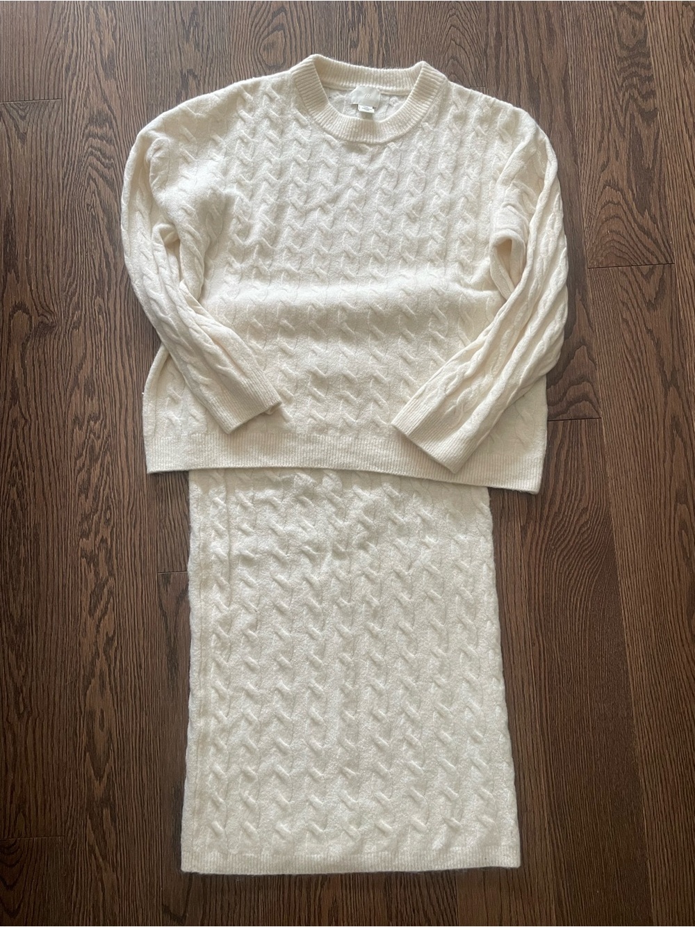 H&M Cream Cable Knit Sweater and Skirt Set